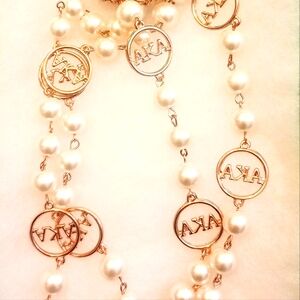 AKA Long Pearl Necklace with Logo